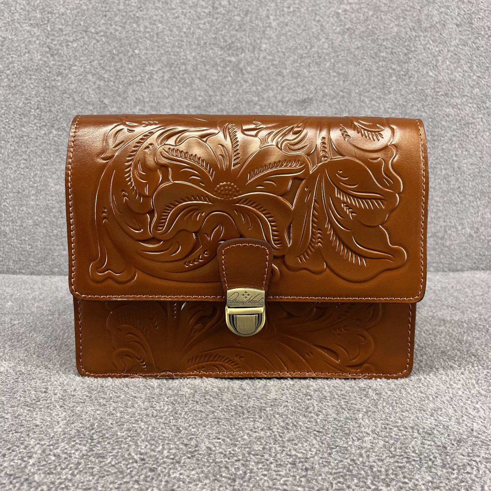 Patricia Nash Locri Tooled Leather Crossbody Purse Florence Brown